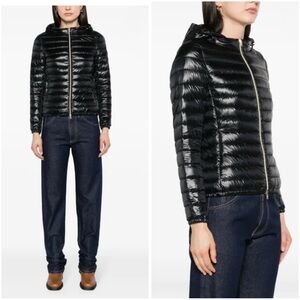 HERNO Angela Shiny Black Down Puffer Bomber Jacket NWT